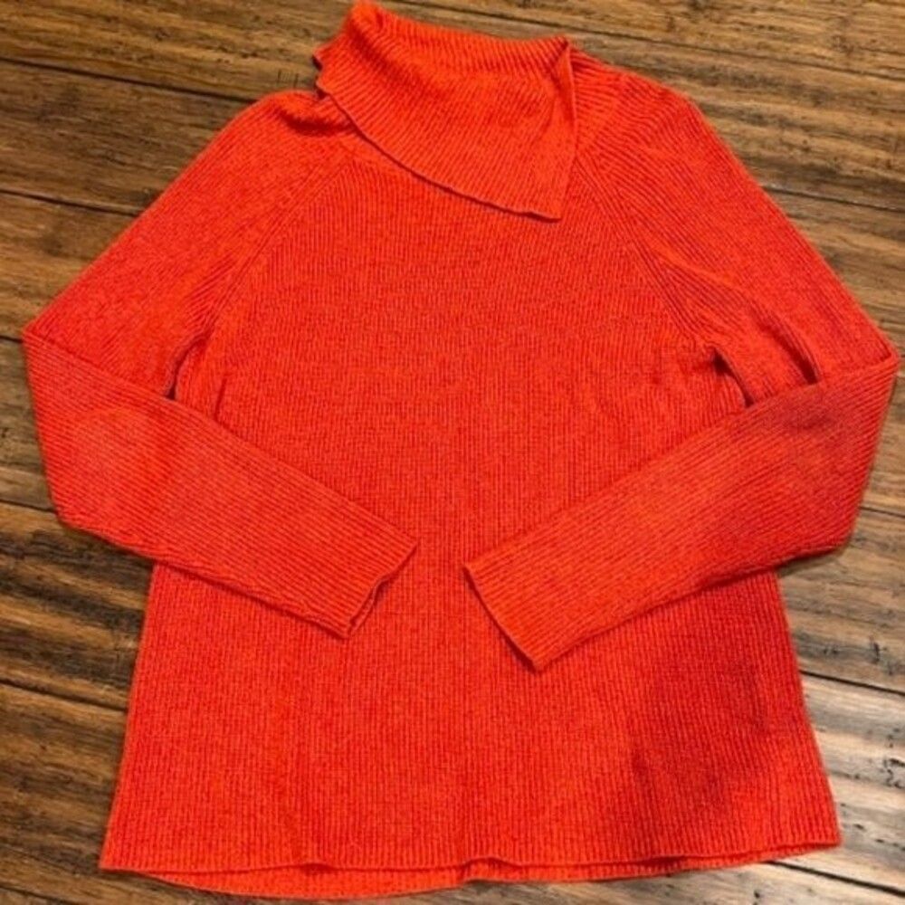 Elliott‎ Lauren Split Cowl Neck Sweater Ribbed Knit Orange Speckled Large